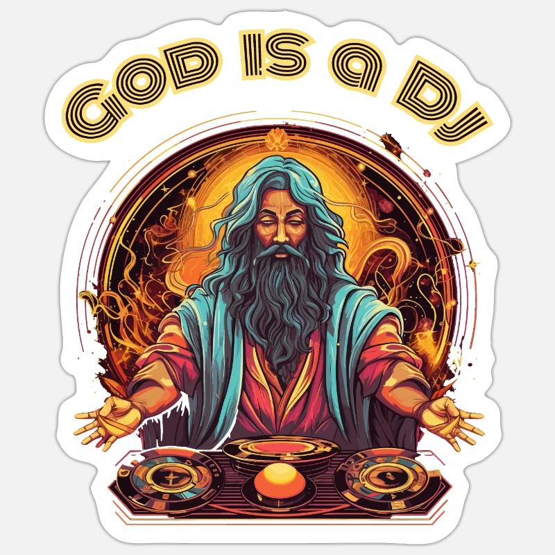 God is a DJ - Sticker size S (10 x 10 cm) - white matte