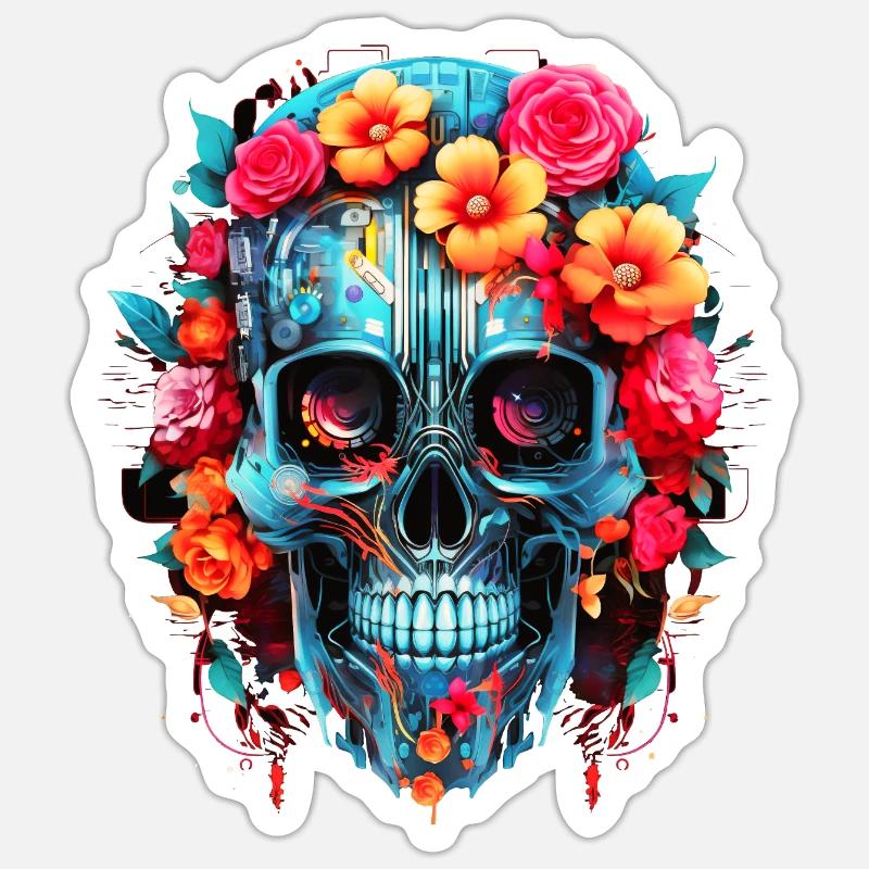 Cyborg Skull Robot Android Sugar Skull Sticker size S (10 x 10 cm)