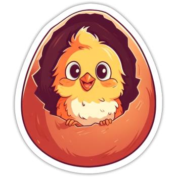 Chick in Egg - Charmant design de poulet - Sticker taille S (10 x 10 cm) - blanc mat - Devant