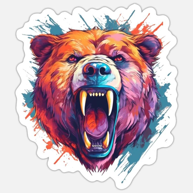brüllender Bär - Sticker Größe S (10 x 10 cm) - Mattweiß