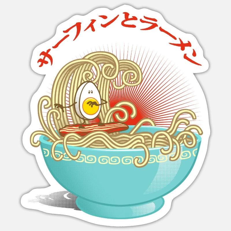 Surf et ramens - Sticker taille S (10 x 10 cm) - blanc mat