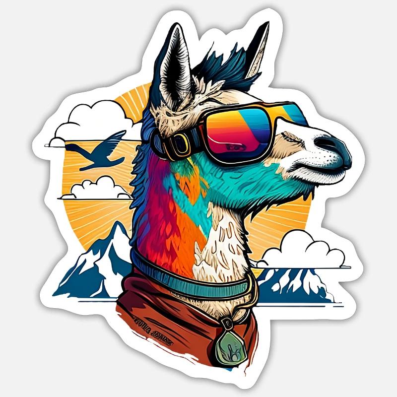 Llama with sunglasses - Sticker size S (10 x 10 cm) - white matte