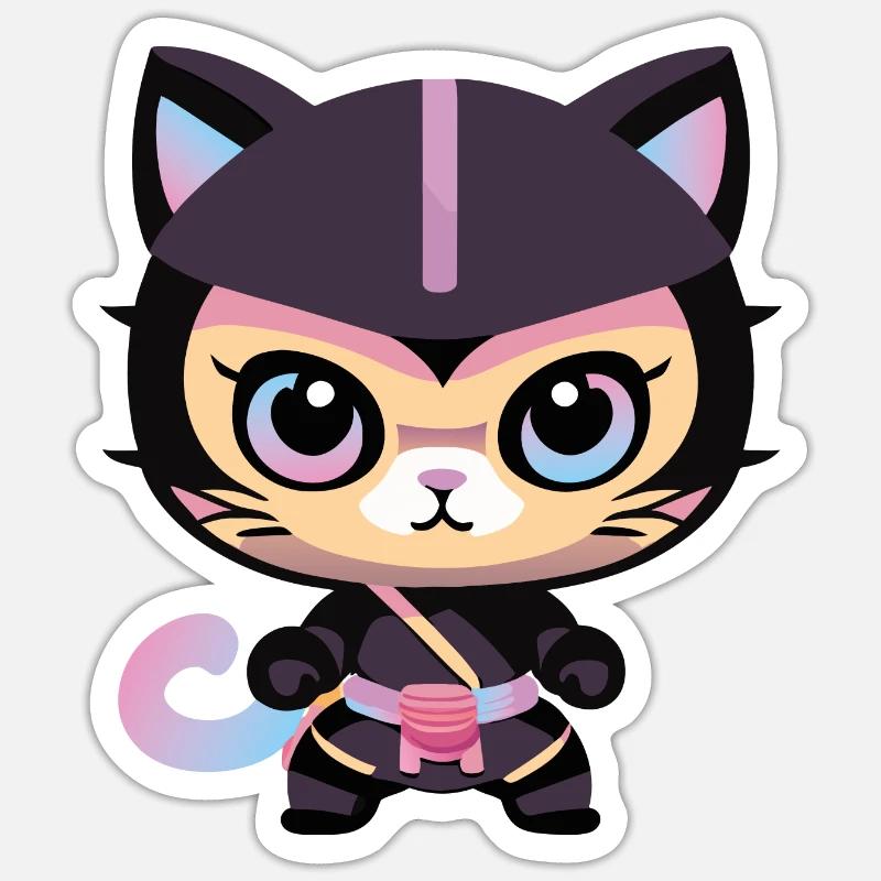 Ninja Cat Pinky Kitty - Sticker size S (10 x 10 cm) - white matte