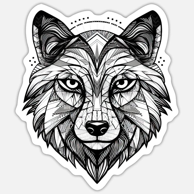 Wolf Geometrisch - Sticker Größe S (10 x 10 cm) - Mattweiß