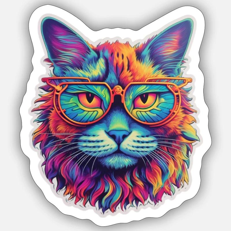 Crazy Katze - Sticker Größe S (10 x 10 cm) - Mattweiß