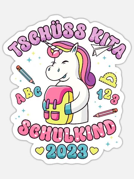 Schulkind Einschulung Mädchen Einhorn Geschenk - Sticker Größe S (10 x 10 cm) - Mattweiß