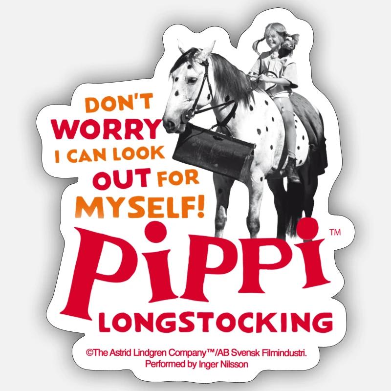 Pippi Longstocking Don't Worry Avec Petit Oncle - Sticker taille S (10 x 10 cm) - blanc mat