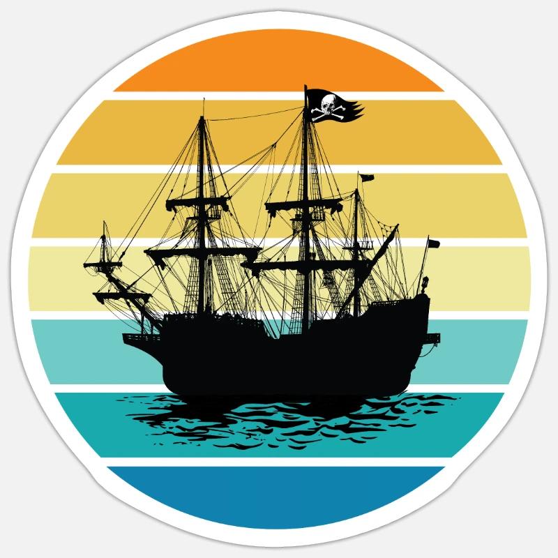 Bateau pirate - Sticker taille S (10 x 10 cm) - blanc mat
