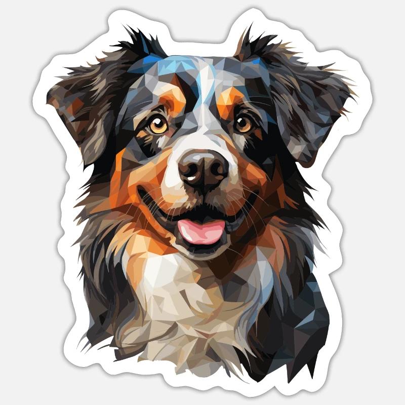 Australian Shepherd im Low Polygon Stil - Sticker Größe S (10 x 10 cm) - Mattweiß