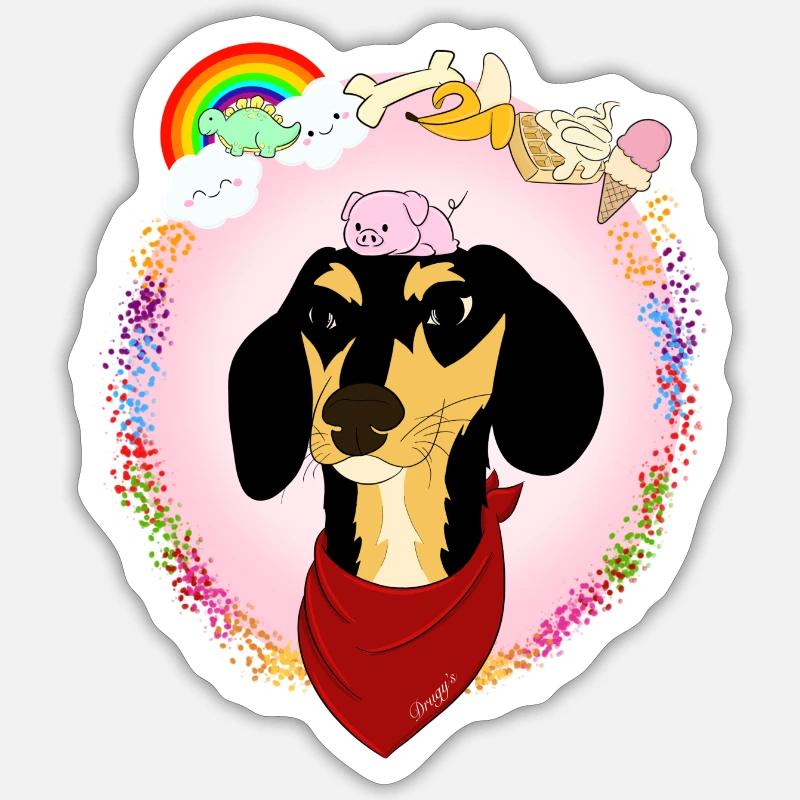 L'univers de teckel - Sticker taille S (10 x 10 cm) - blanc mat