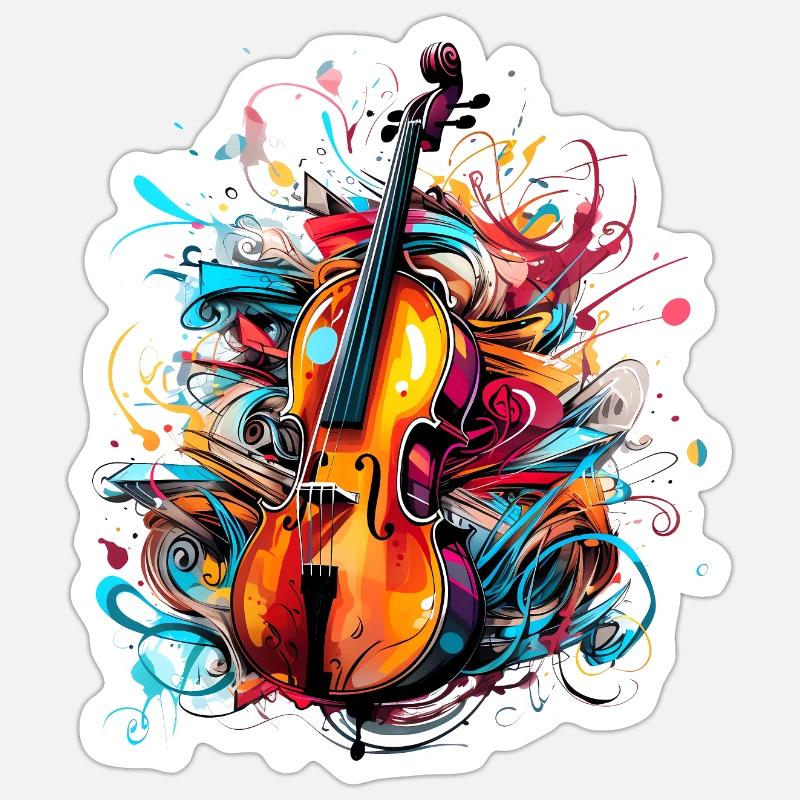 Style graffiti de violon - Sticker taille S (10 x 10 cm) - blanc mat
