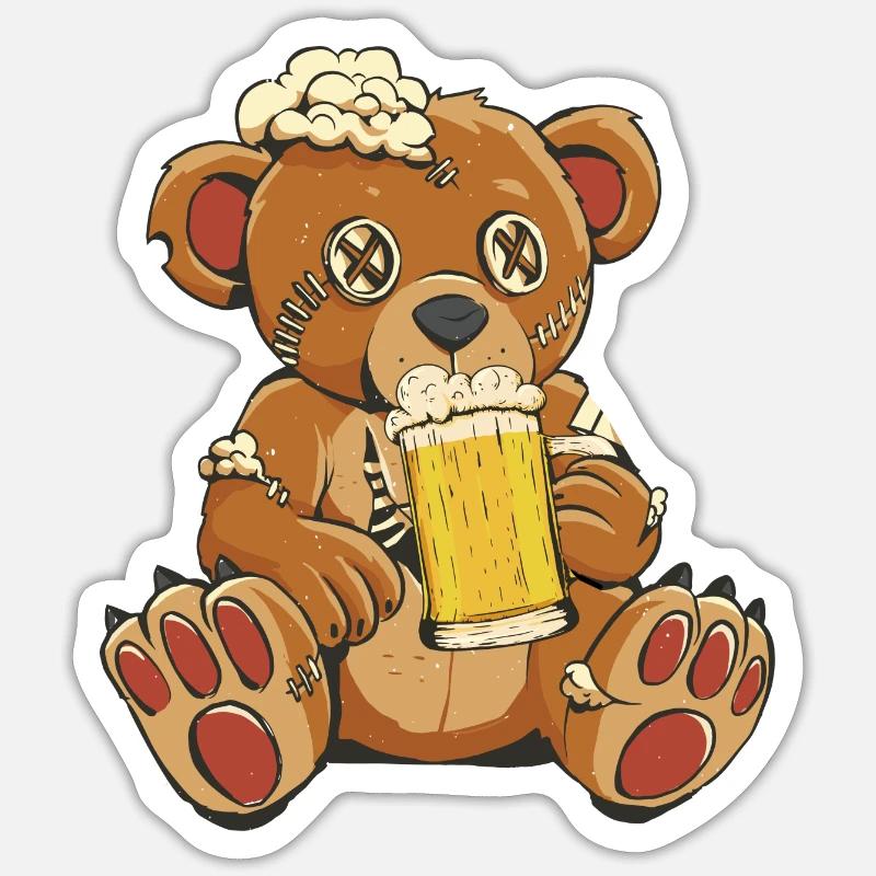 Buveur de bière cousu Bear Bear - Sticker taille S (10 x 10 cm) - blanc mat