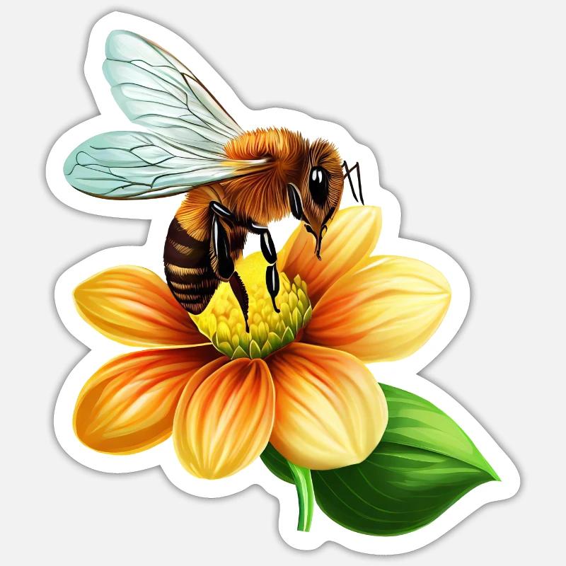 Honey bee at work: bloom pollination design Sticker size S (10 x 10 cm)