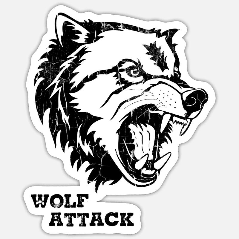 WOLF-ANGRIFF - Sticker Größe S (10 x 10 cm) - Mattweiß