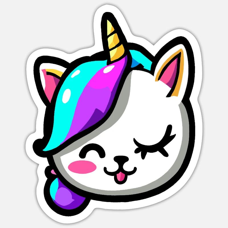 chat-licorne - Sticker taille S (10 x 10 cm) - blanc mat