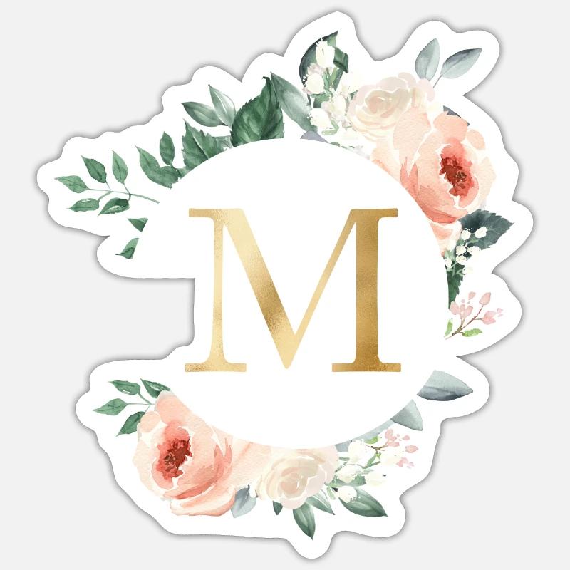 M Monogram Green, Pastel, Wreath - Sticker size S (10 x 10 cm) - white matte