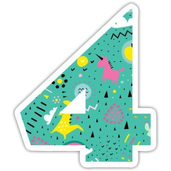 Numéro 4 anniversaire personnalisé - Sticker taille S (10 x 10 cm) - blanc mat - Devant