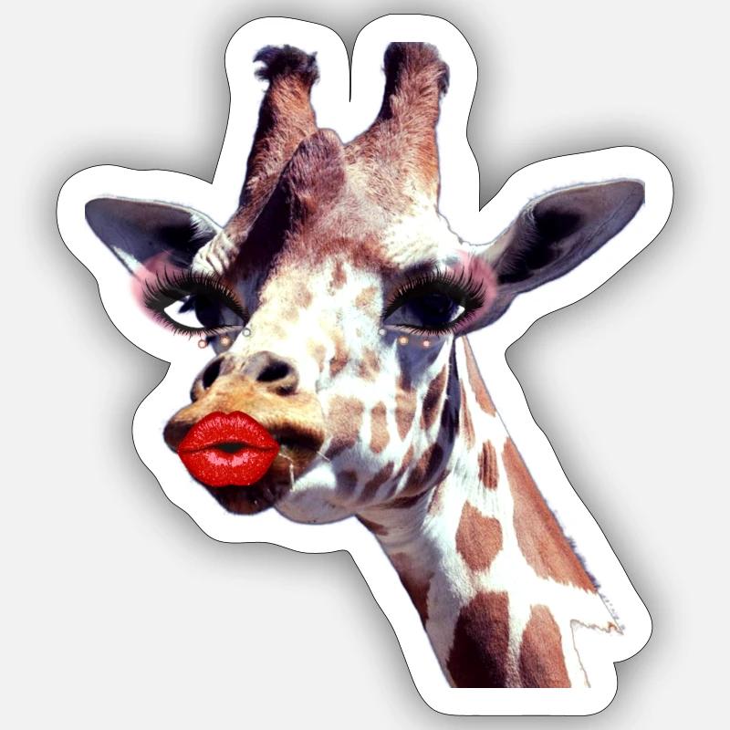 Girafe, cils, baiser bouche, drag Sticker taille S (10 x 10 cm)