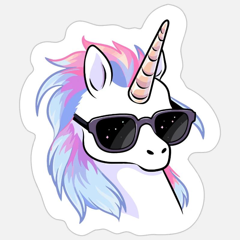 Cooles Einhorn mit Sonnenbrille - Sticker Größe S (10 x 10 cm) - Mattweiß