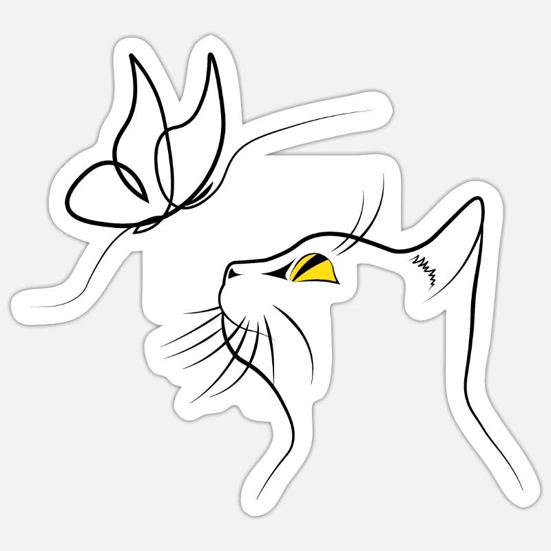 Chat avec papillon Sticker taille S (10 x 10 cm)