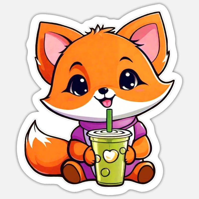 Cute Fox with Bubble Tea Sticker size S (10 x 10 cm)