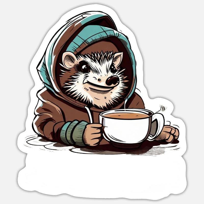 Hérisson buvant du thé Sticker taille S (10 x 10 cm)