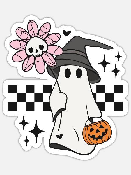 Halloween Geist Kürbis Süßes oder Saures - Sticker Größe S (10 x 10 cm) - Mattweiß