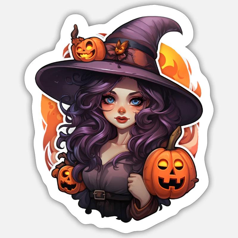 Sorcière d’Halloween 3 - Sticker taille S (10 x 10 cm) - blanc mat