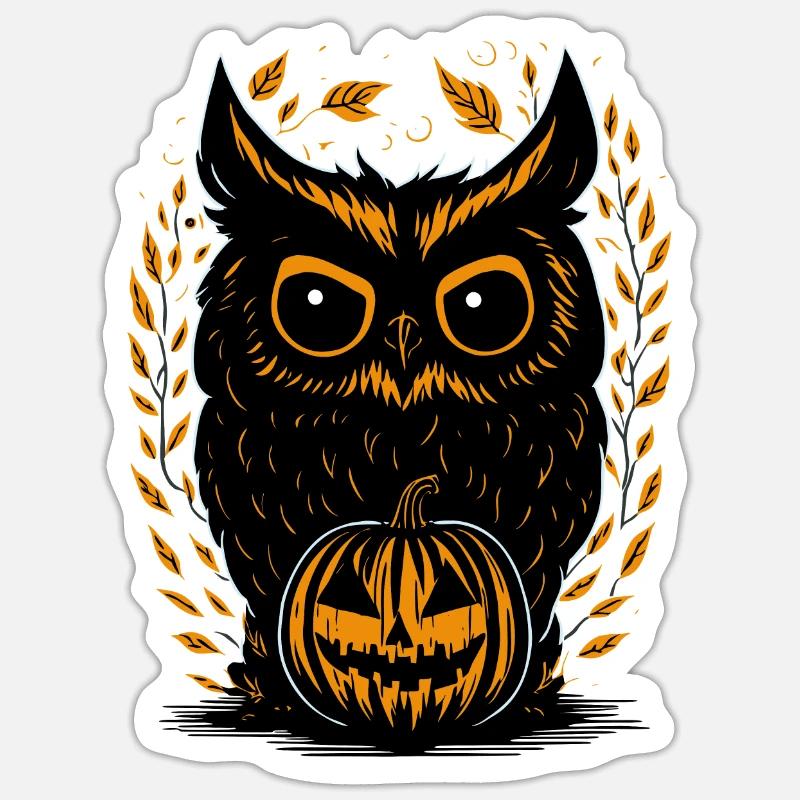 Halloween-Eule - Sticker Größe S (10 x 10 cm) - Mattweiß