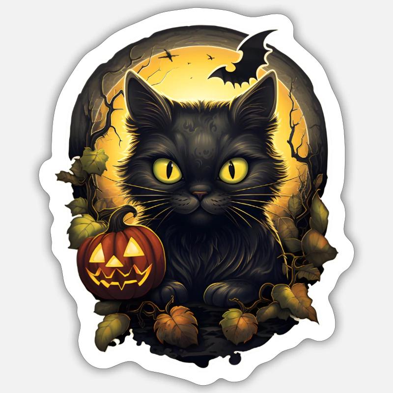 Halloween black cat with pumpkin Sticker size S (10 x 10 cm)