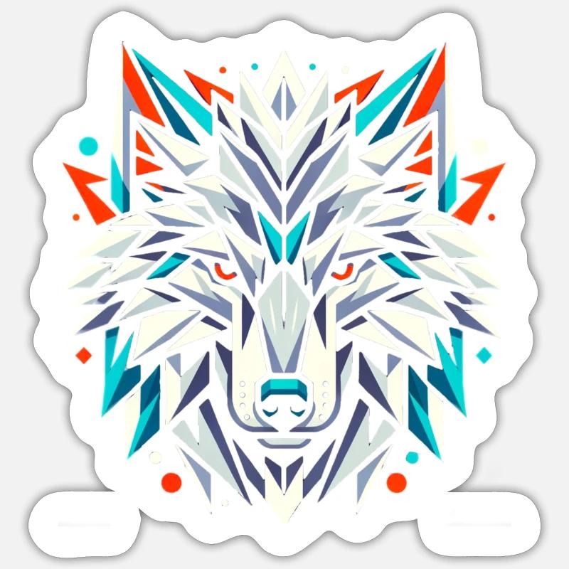Geometric Wolf T-Shirt Design - Sticker Größe S (10 x 10 cm) - Mattweiß