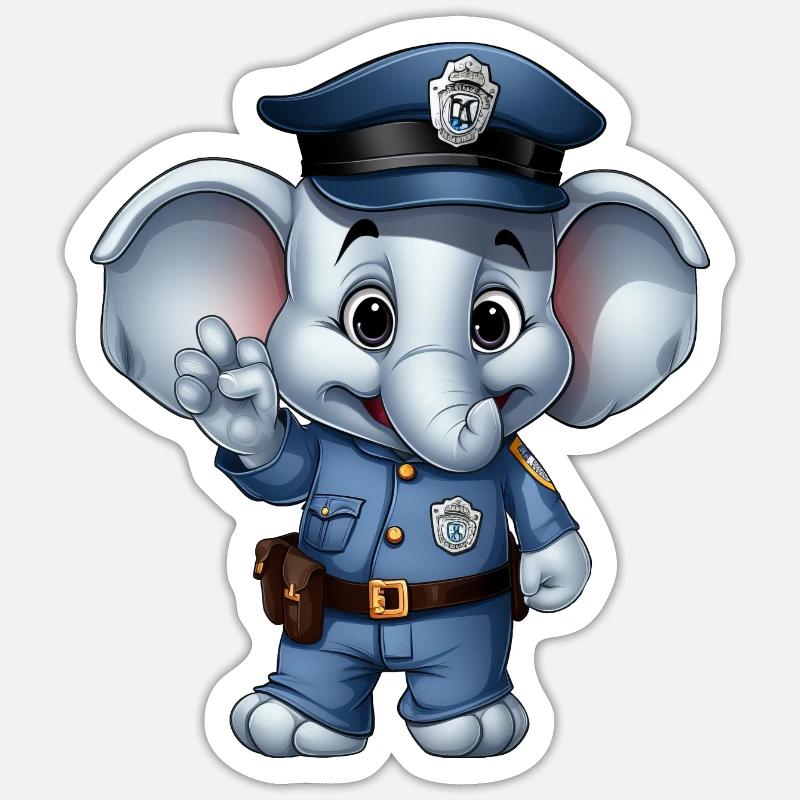 Polizei Elefäntchen - Sticker Größe S (10 x 10 cm) - Mattweiß