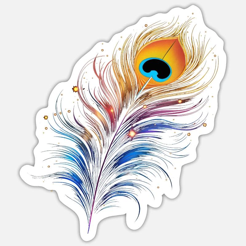 Colorful Peacock Feather, Bird, Feather, Single, Pattern Sticker size S (10 x 10 cm)