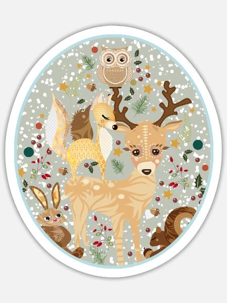 niedliche Waldtiere feiern gemeinsam Weihnachten - Sticker Größe S (10 x 10 cm) - Mattweiß