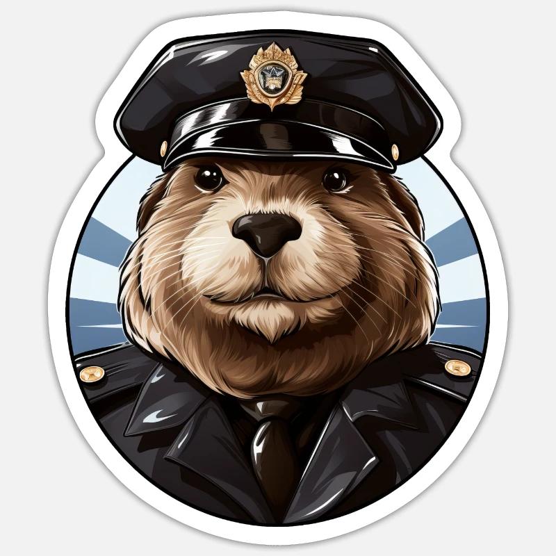 Beaver Policeman - Sticker size S (10 x 10 cm) - white matte