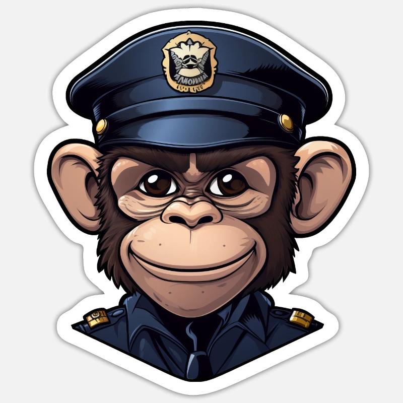 Polizei Affe - Sticker Größe S (10 x 10 cm) - Mattweiß