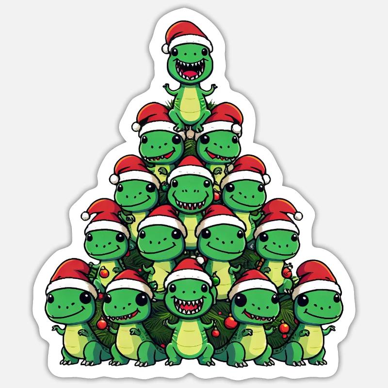 Weihnachts-Dinosaurier - T-Rex feiert unterm - Sticker Größe S (10 x 10 cm) - Mattweiß