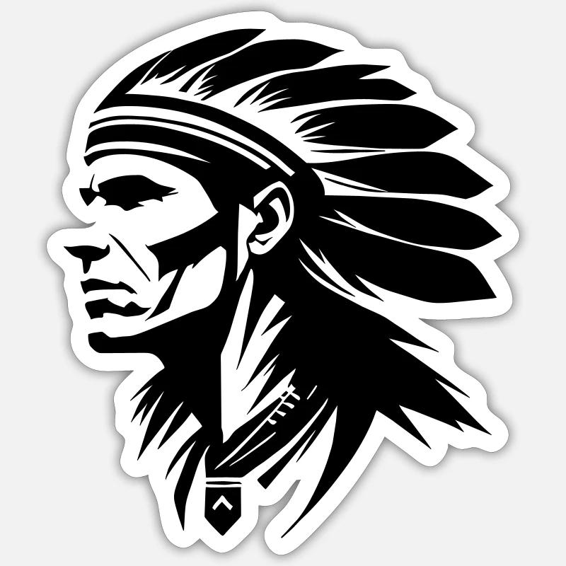 Indian chief with feathers - Sticker size S (10 x 10 cm) - white matte