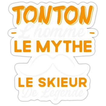 Tonton Le Skieur De Légende Cadeau Ski Humour - Sticker taille S (10 x 10 cm) - blanc mat - Devant
