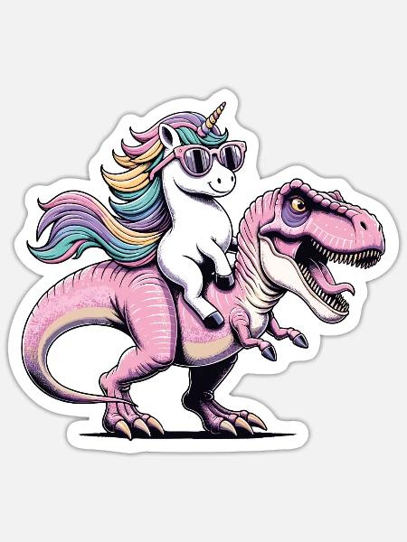 Licorne Dinosaure Créature Fantastique Cadeau - Sticker taille S (10 x 10 cm) - blanc mat