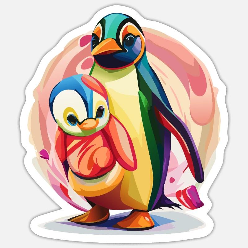 Pingouin mère et bébé Sticker taille S (10 x 10 cm)