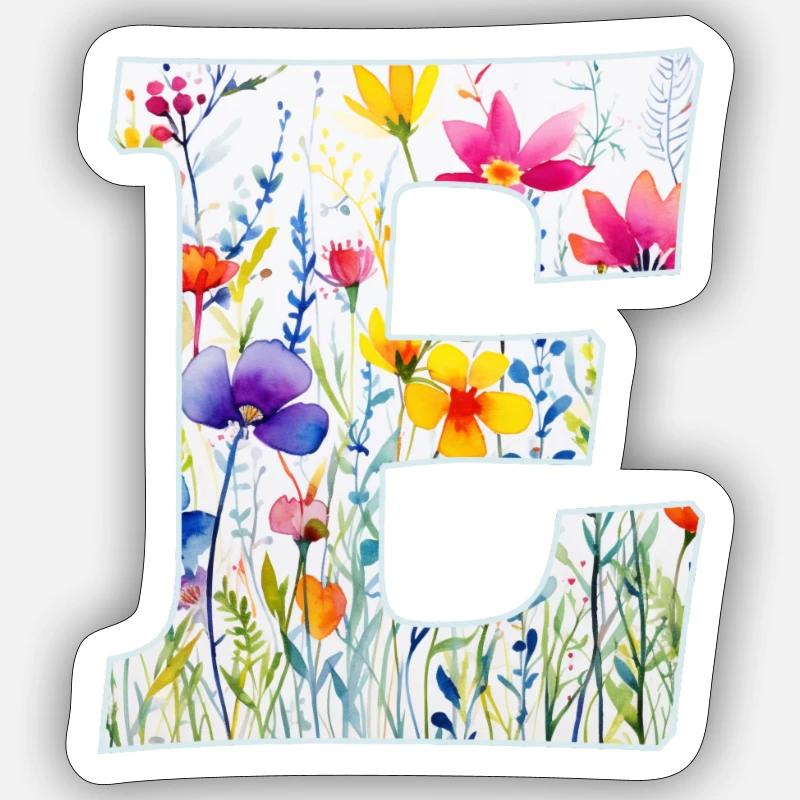 Buchstabe E, Monogramm, Blumenmuster - Sticker Größe S (10 x 10 cm) - Mattweiß