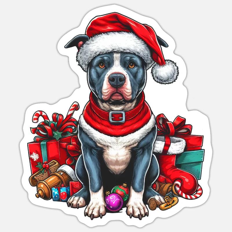 Cadeaux de Noël Pitbull - Sticker taille S (10 x 10 cm) - blanc mat