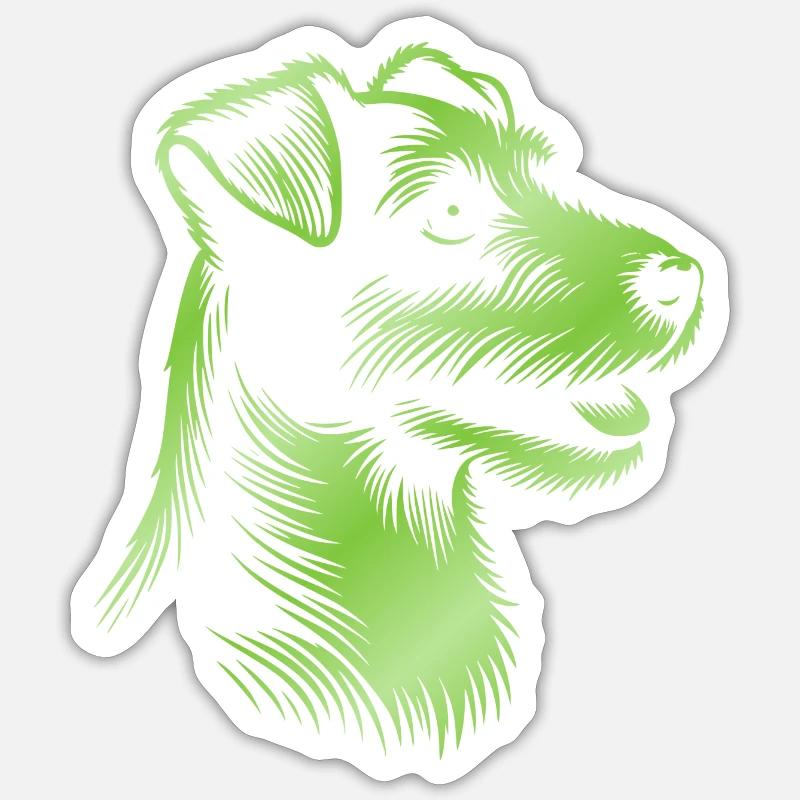Russell Terrier dessin tête vert - Sticker taille S (10 x 10 cm) - blanc mat