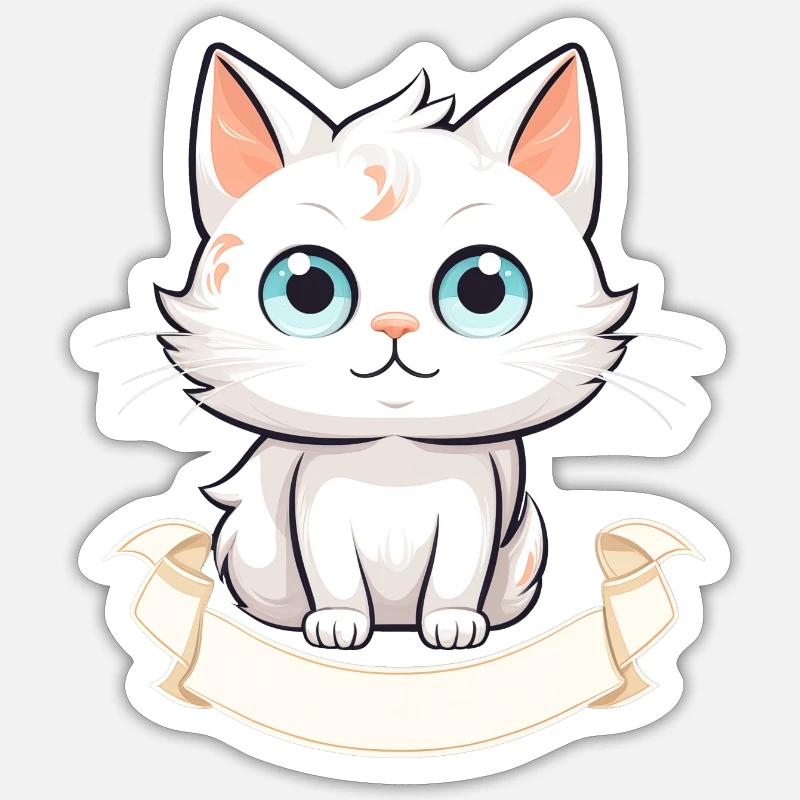 Katze mit Namensschild - Sticker Größe S (10 x 10 cm) - Mattweiß