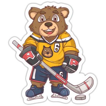 Ours de hockey sur glace - Sticker taille S (10 x 10 cm) - blanc mat - Devant