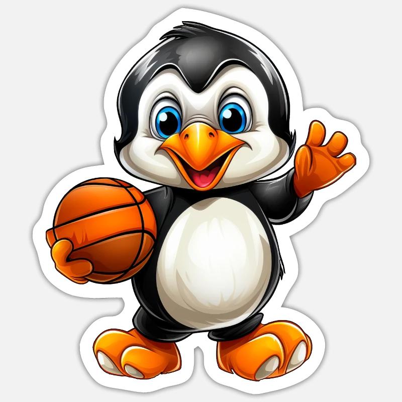 Petit pingouin de basket-ball - Sticker taille S (10 x 10 cm) - blanc mat
