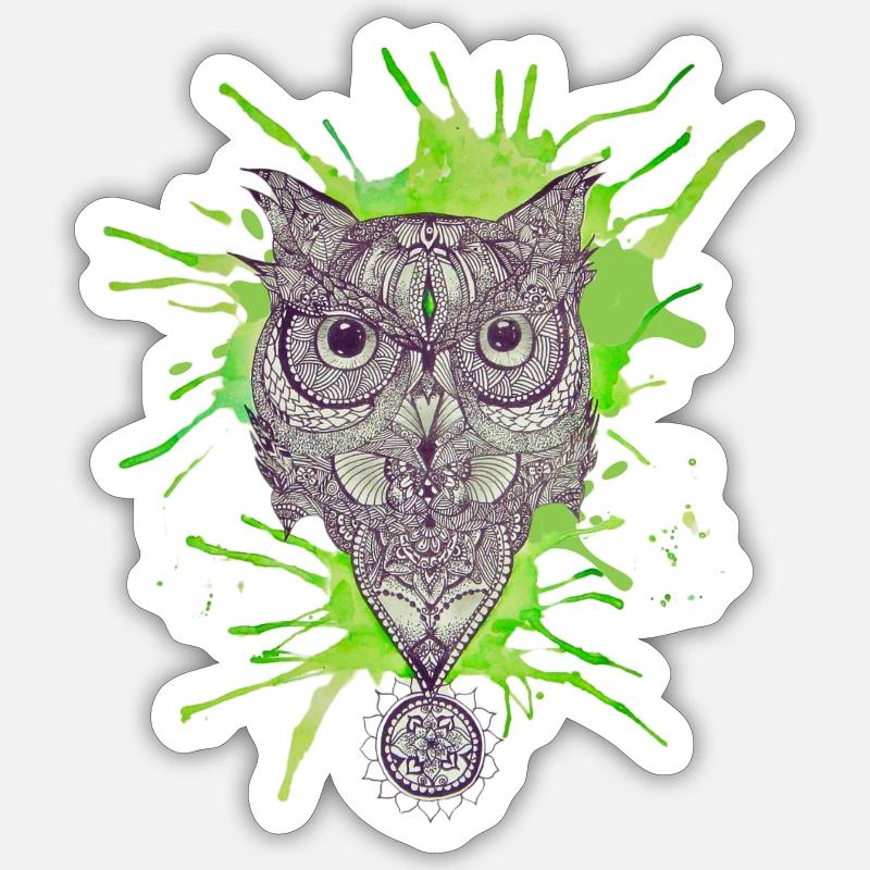Mandala-Eule - Platsch - Sticker Größe S (10 x 10 cm) - Mattweiß