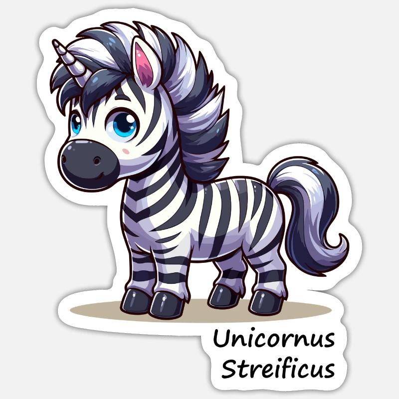 Zebra Einhorn 3 - Unicornus Streificus - Sticker Größe S (10 x 10 cm) - Mattweiß