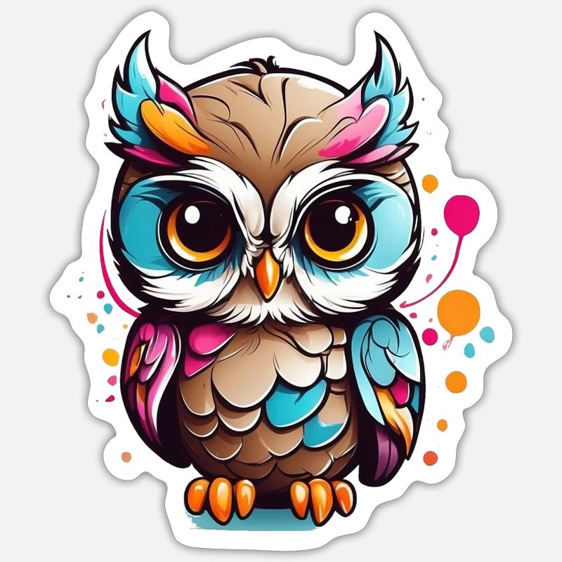 Bunte Eulenfigur im Pop Art Stil Sticker Größe S (10 x 10 cm)